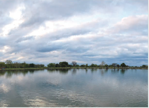 A panoramic view of SeaLah anchored in Black Creek Point, Michigan.